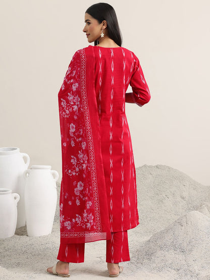 Abstract Woven Design Regular Thread Work Straight Kurta With Trousers & Dupatta