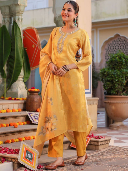 Dhiyona RR Women's Ethnic Motifs Regular Pure Cotton Kurta with Trousers & With Dupatta