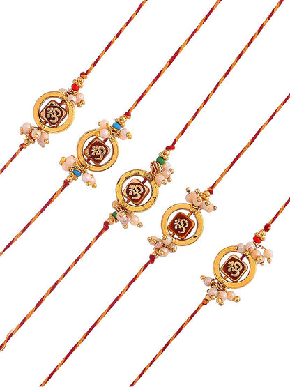 Dhiyona Set of 5 Gold-Toned Beaded Thread Rakhi
