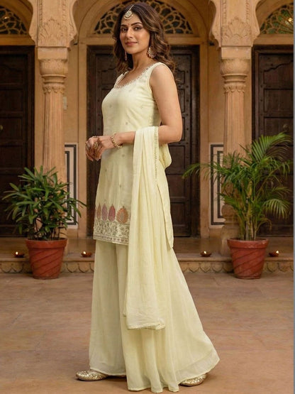 Dhiyona SN Embroidered Square Neck Kurta Palazzos & Dupatta