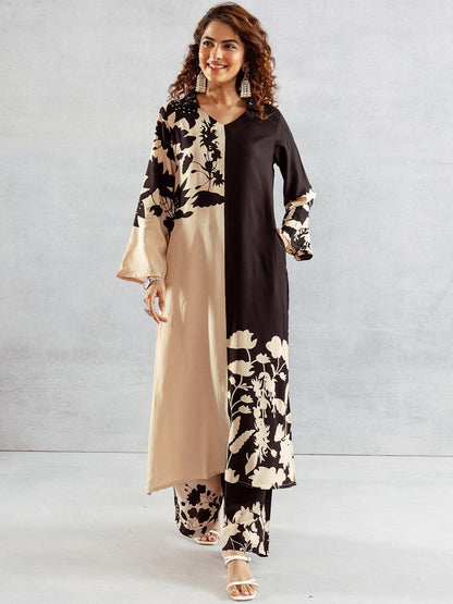 Floral Printed V-Neck Straight Kurta With Palazzos