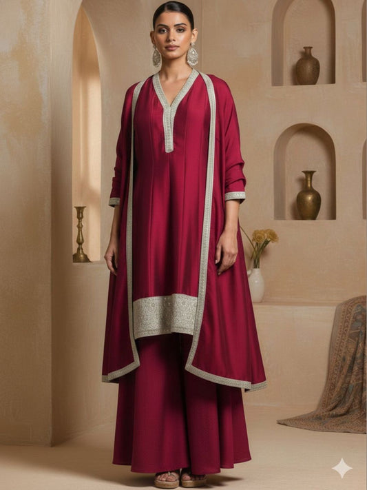 Dhiyona KL Women Layered Thread Work Kurta with Palazzos & With Dupatta