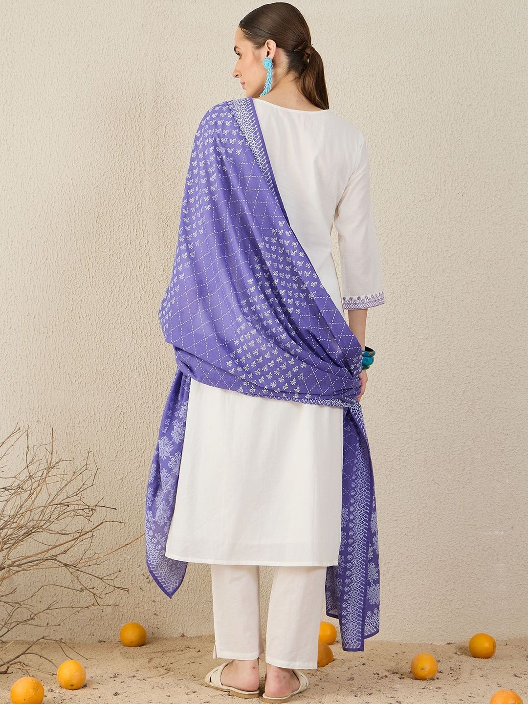 Women Ethnic Motifs Embroidered Regular Thread Work Pure Cotton Kurta with Trousers & With Dupatta