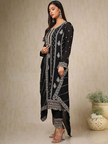 Dhiyona SO Women's Women Ethnic Motifs Embroidered Angrakha Sequinned Kurta with Trousers & With Dupatta