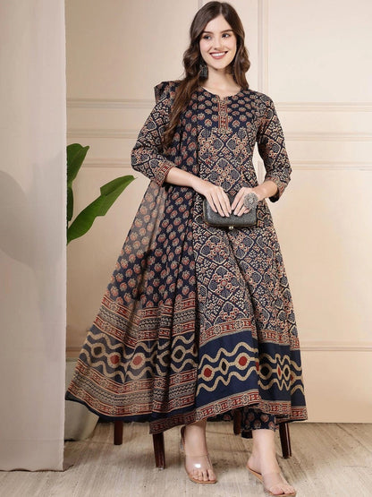 Women Ethnic Motifs Printed Empire Pure Cotton Kurta with Palazzos & With Dupatta