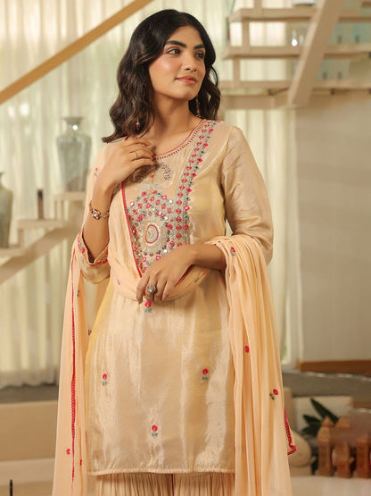 Dhiyona SC Women Ethnic Motifs Embroidered Kurta with Sharara & Dupatta