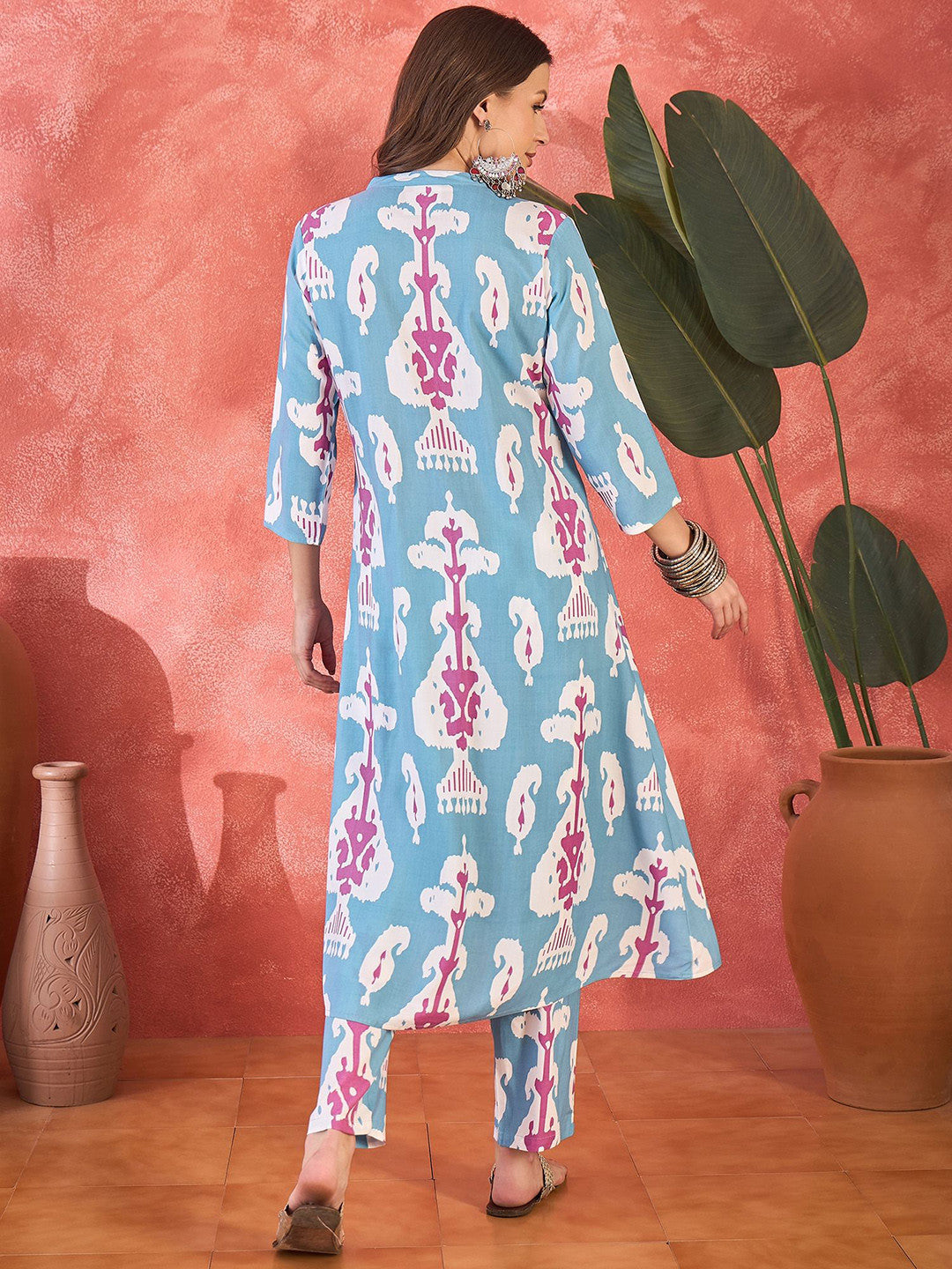 Printed A-Line Kurta With Trouser Set