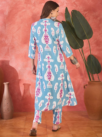 Printed A-Line Kurta With Trouser Set