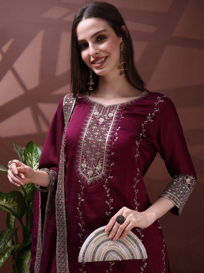 Dhiyona SN Embroidered Round Neck Kurta & Sharara With Dupatta