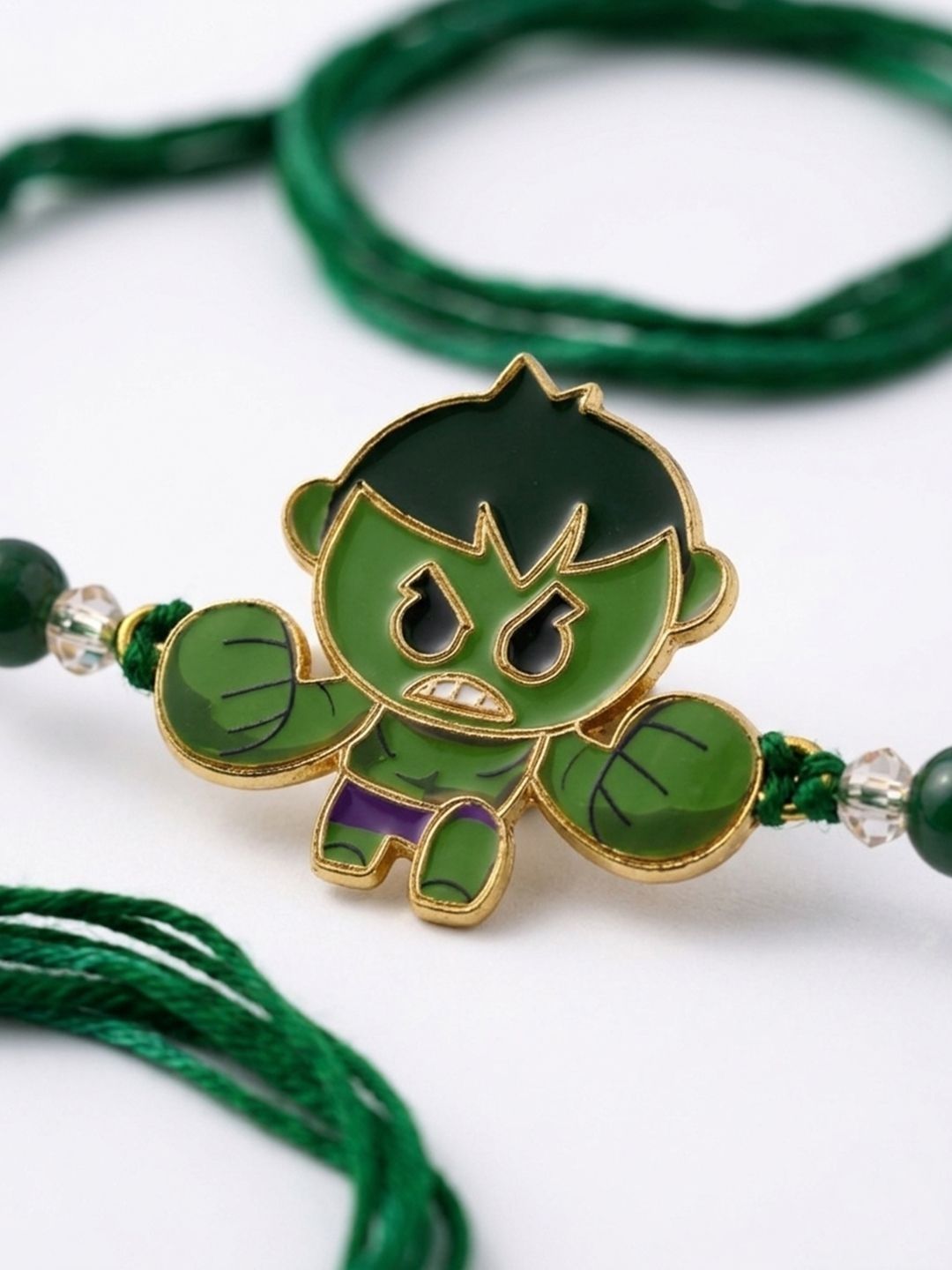 Dhiyona Kids Hulk Character Artificial Beads Thread Rakhi With Roli Chawal Chandan Mishri