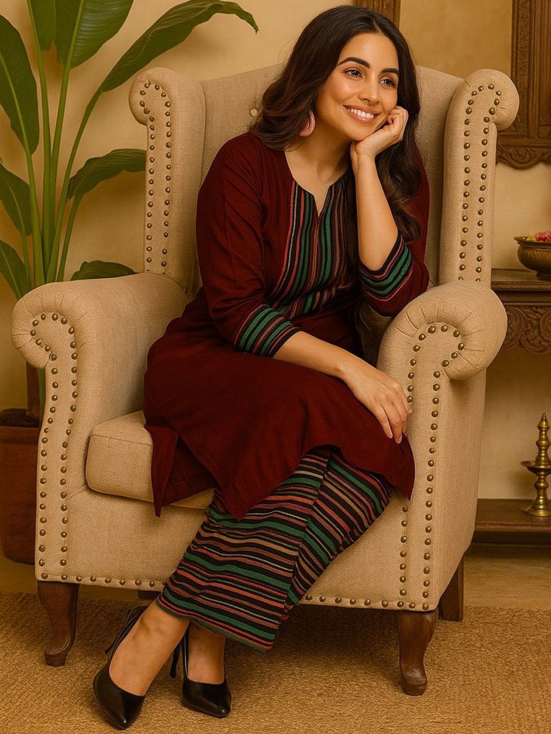 Dhiyona KL Women Regular Cotton Kurta with Trousers & Dupatta