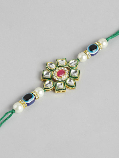 Dhiyona Unisex Set of 2 Beaded Bhai Bhabhi Rakhis With Roli & Chawal
