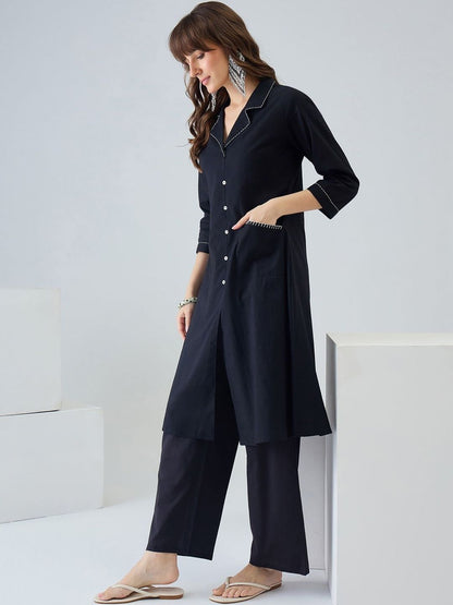 Women Regular Thread Work Pure Cotton Kurta with Palazzos