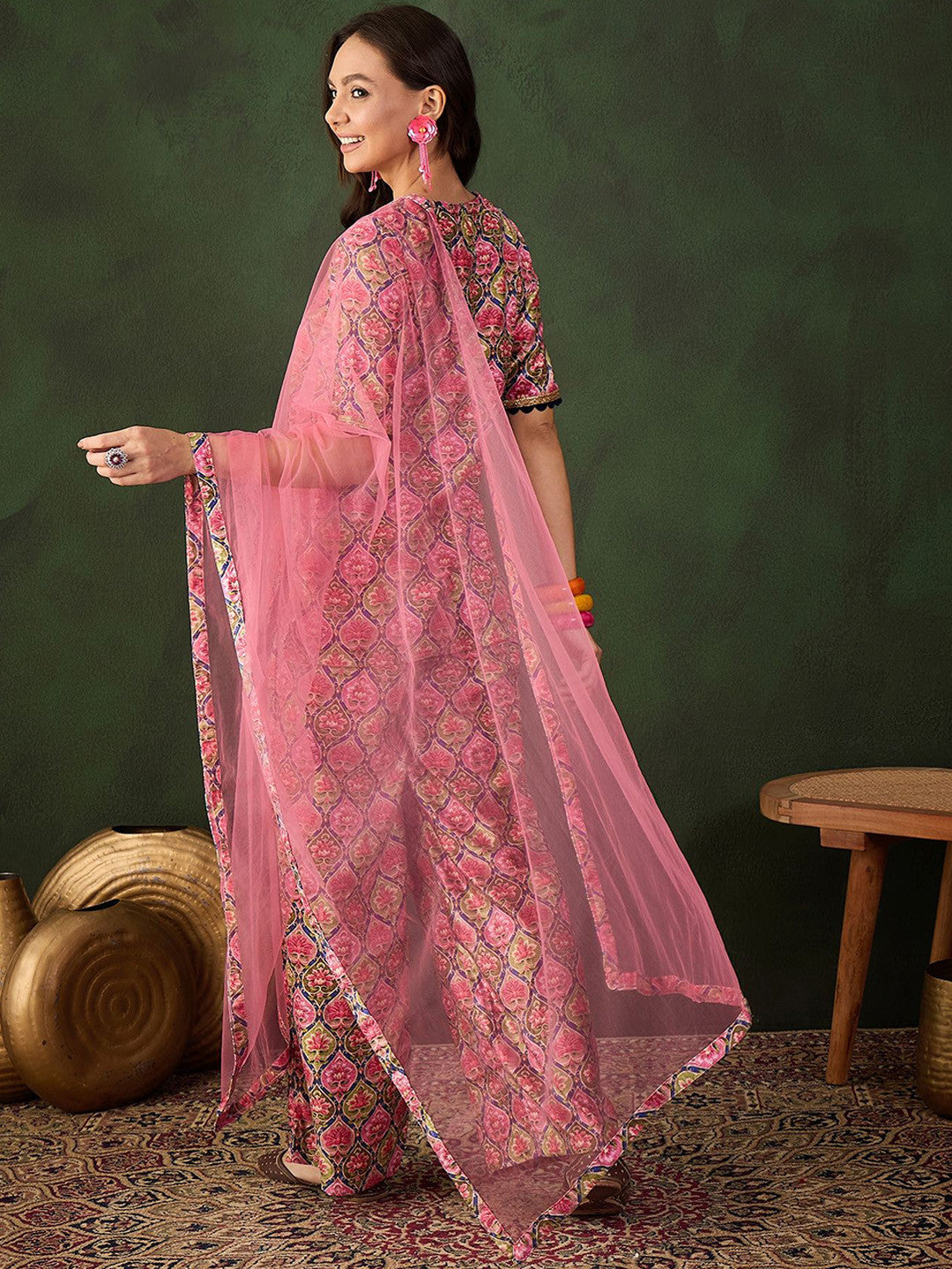 Printed Straight Kurta & Trouser With Dupatta