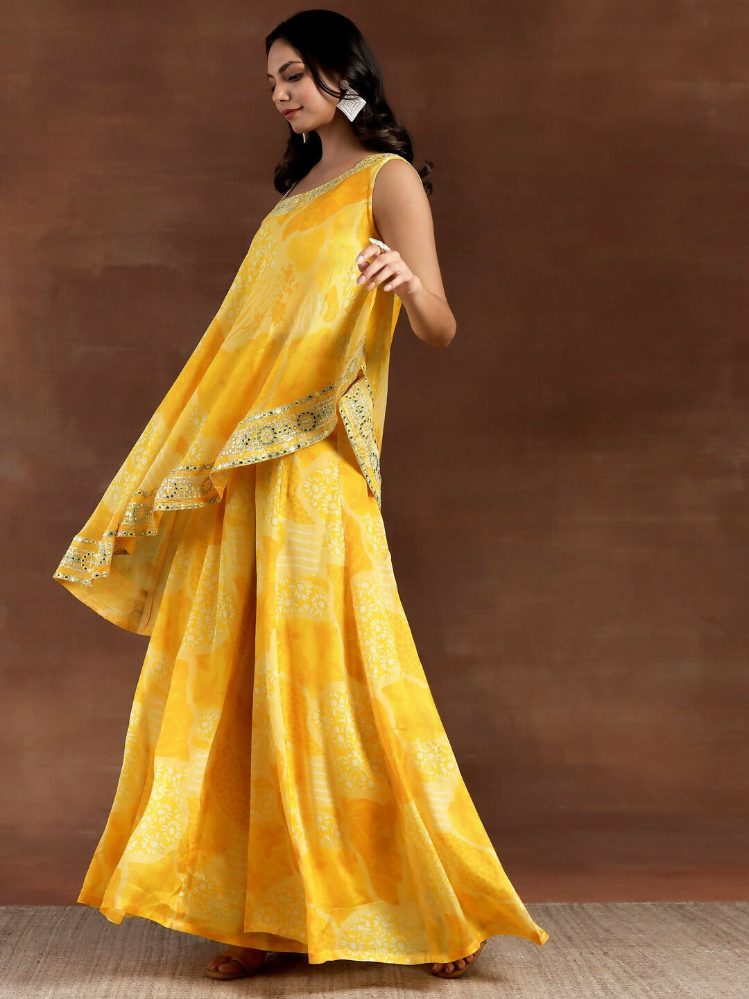 Women's LB Naaz Yellow Printed Silk Blend Co-Ords