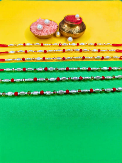 Dhiyona Set Of 6 Beaded Cotton Thread with AD Stones & Meenakari Designer Rakhi for Brother