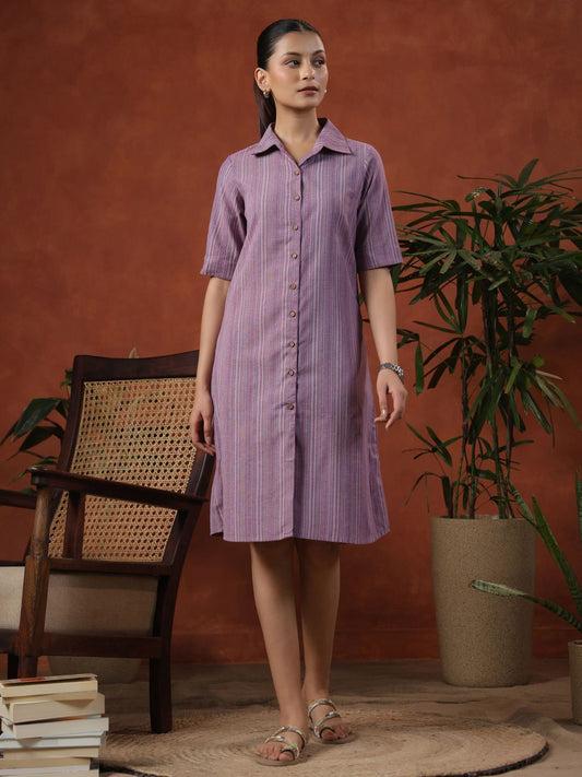 Dhiyona AY Women's Striped Cotton Shirt Dress