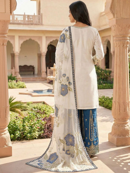 Dhiyona KL Women Ethnic Motifs Embroidered Regular Sequinned Kurta with Sharara & With Dupatta