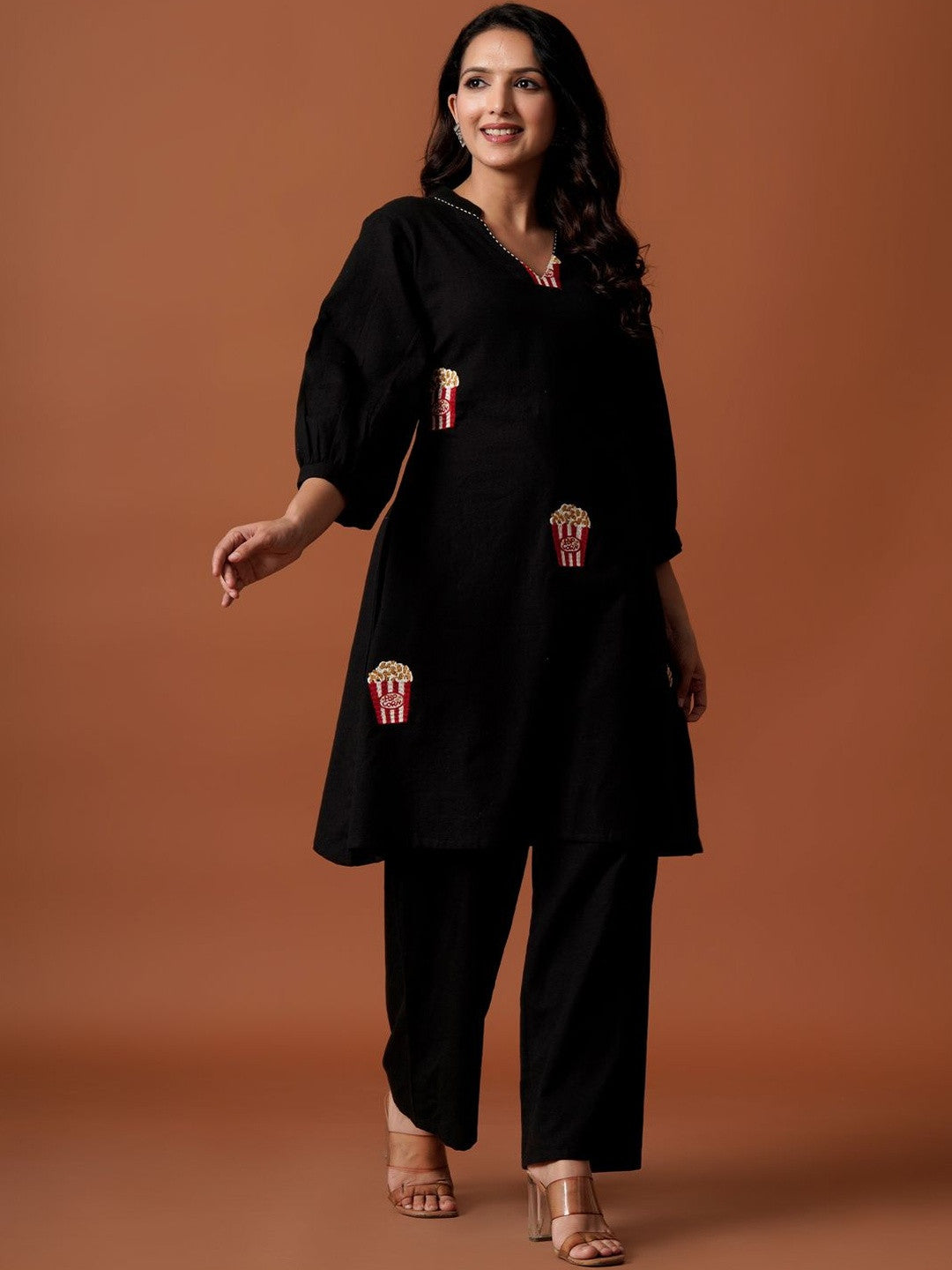 Women Regular Pure Cotton Embroidered A-Line Kurta & Palazzos Kurta Sets