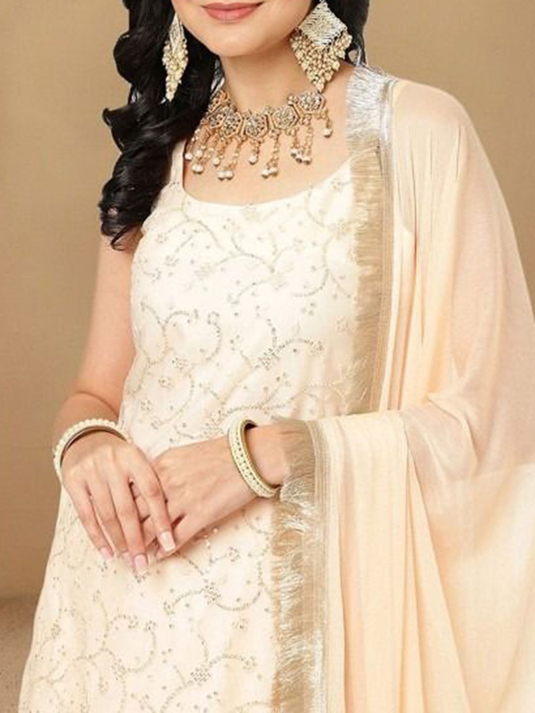 Dhiyona HOP Women Floral Embroidered Kurta with Sharara & Dupatta