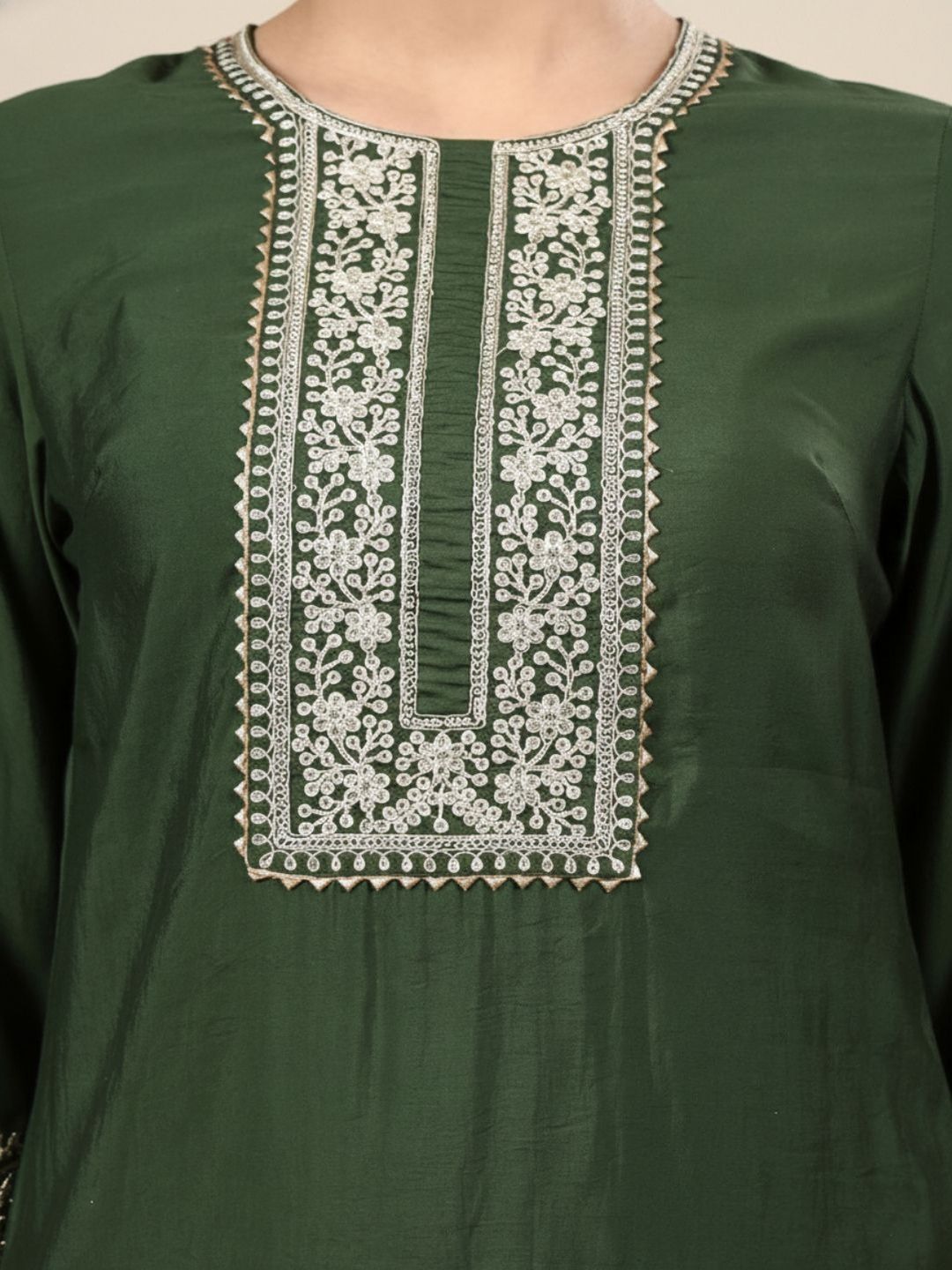 Dhiyona HOP Embroidered Round Neck Straight Kurti & Sharara With Dupatta