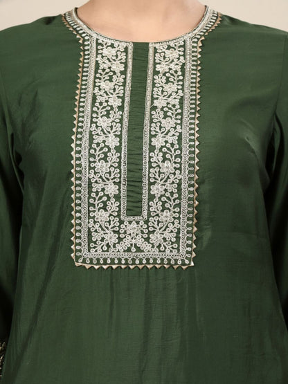 Dhiyona HOP Embroidered Round Neck Straight Kurti & Sharara With Dupatta