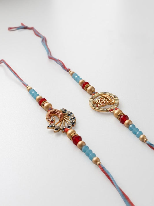 Anouk Set Of 2 Multicolor Artificial Beads Thread Rakhi With Roli Chawal Chandan Mishri