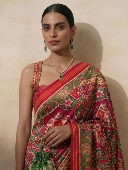 Dhiyona ST Red Silk patola saree with Self Blouse Fabric
