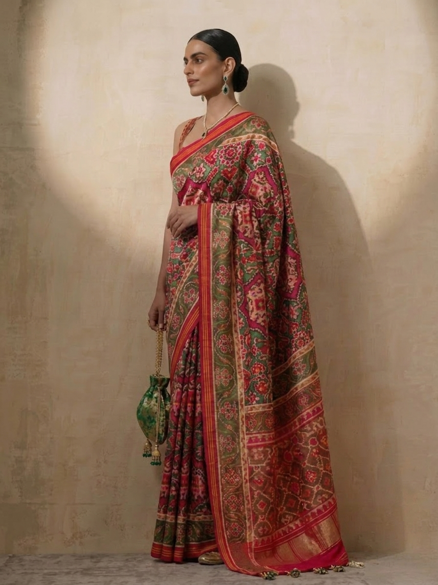Dhiyona ST Red Silk patola saree with Self Blouse Fabric