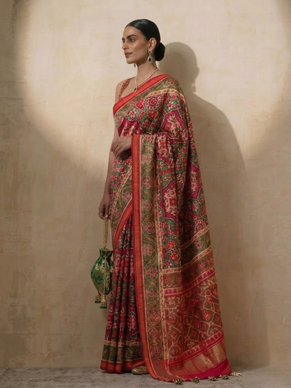 Dhiyona ST Red Silk patola saree with Self Blouse Fabric