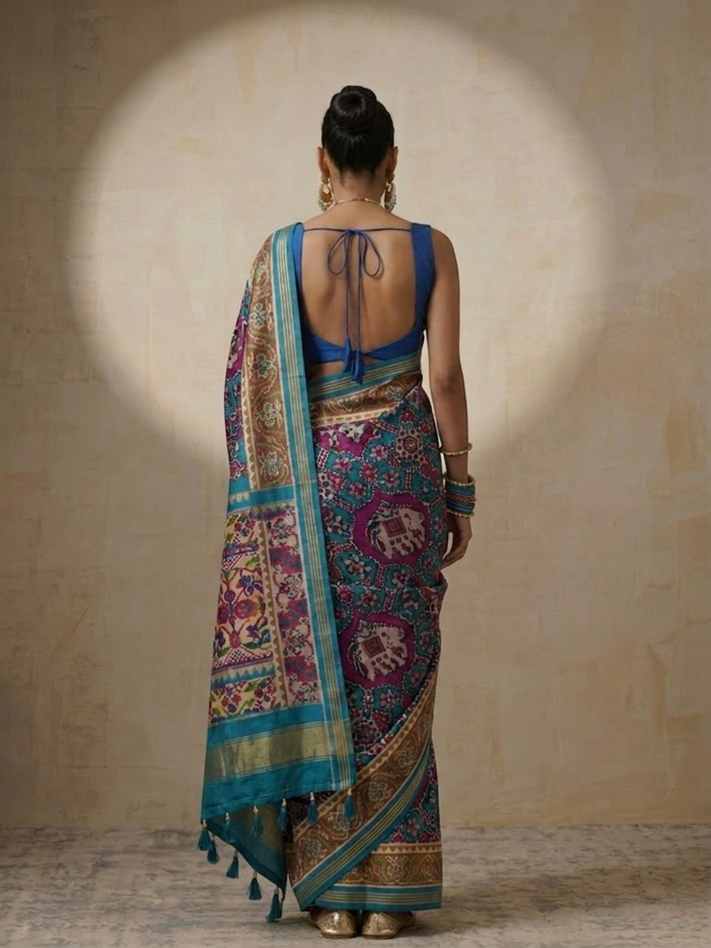Dhiyona ST Blue Silk Patola Saree with Self Blouse Fabric
