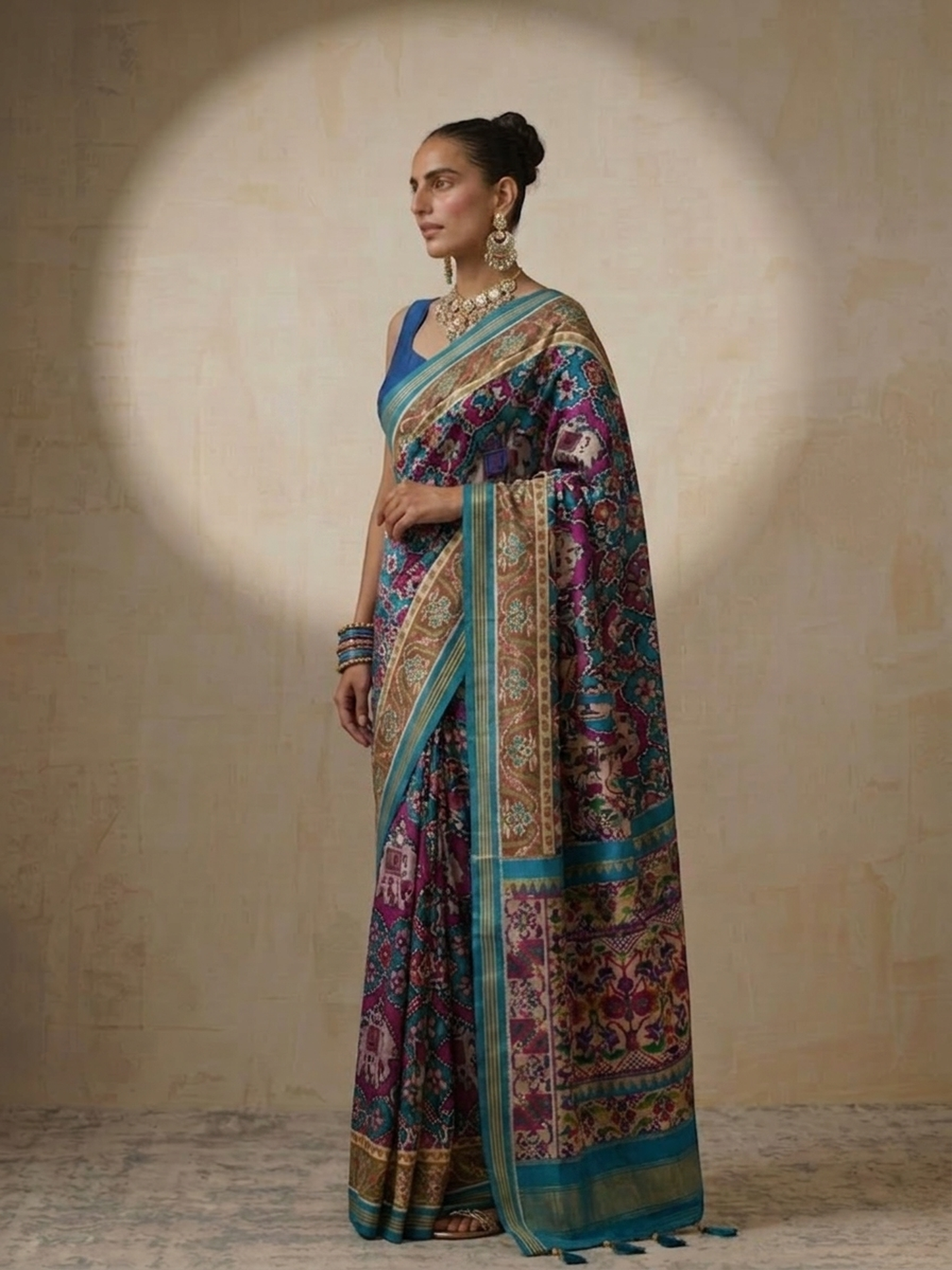 Dhiyona ST Blue Silk Patola Saree with Self Blouse Fabric