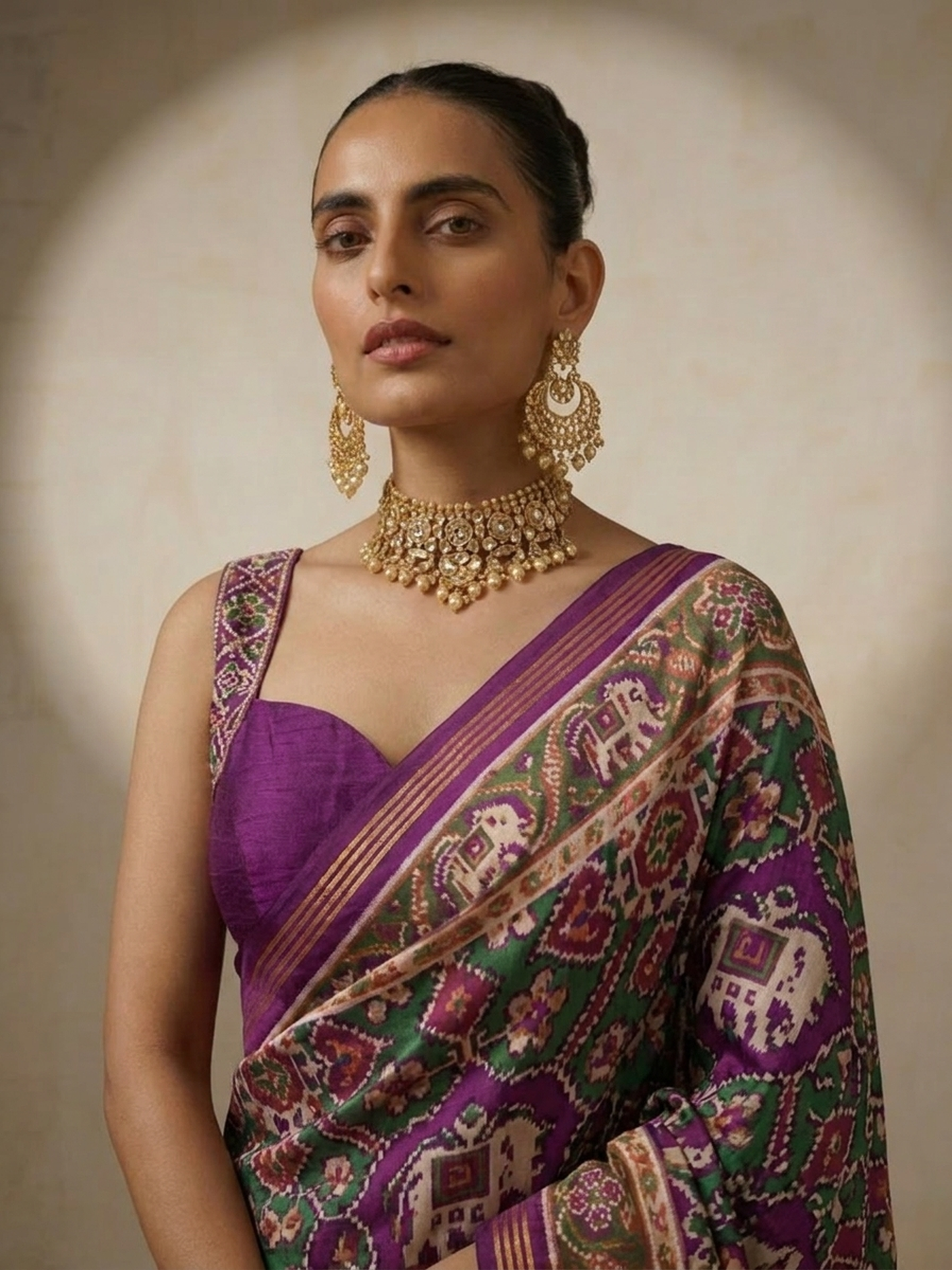Dhiyona ST Purple Silk Patola Saree with Self Blouse Fabric