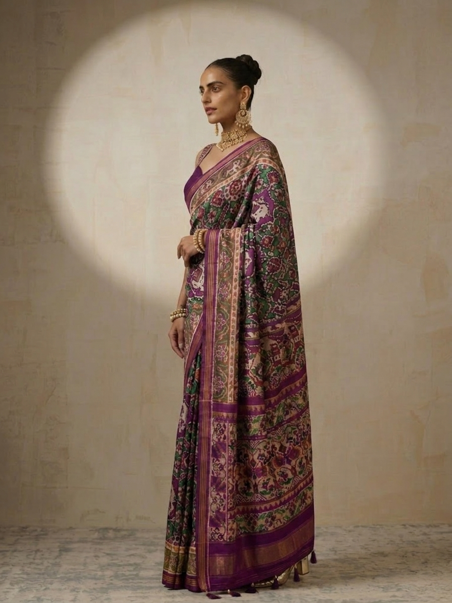 Dhiyona ST Purple Silk Patola Saree with Self Blouse Fabric
