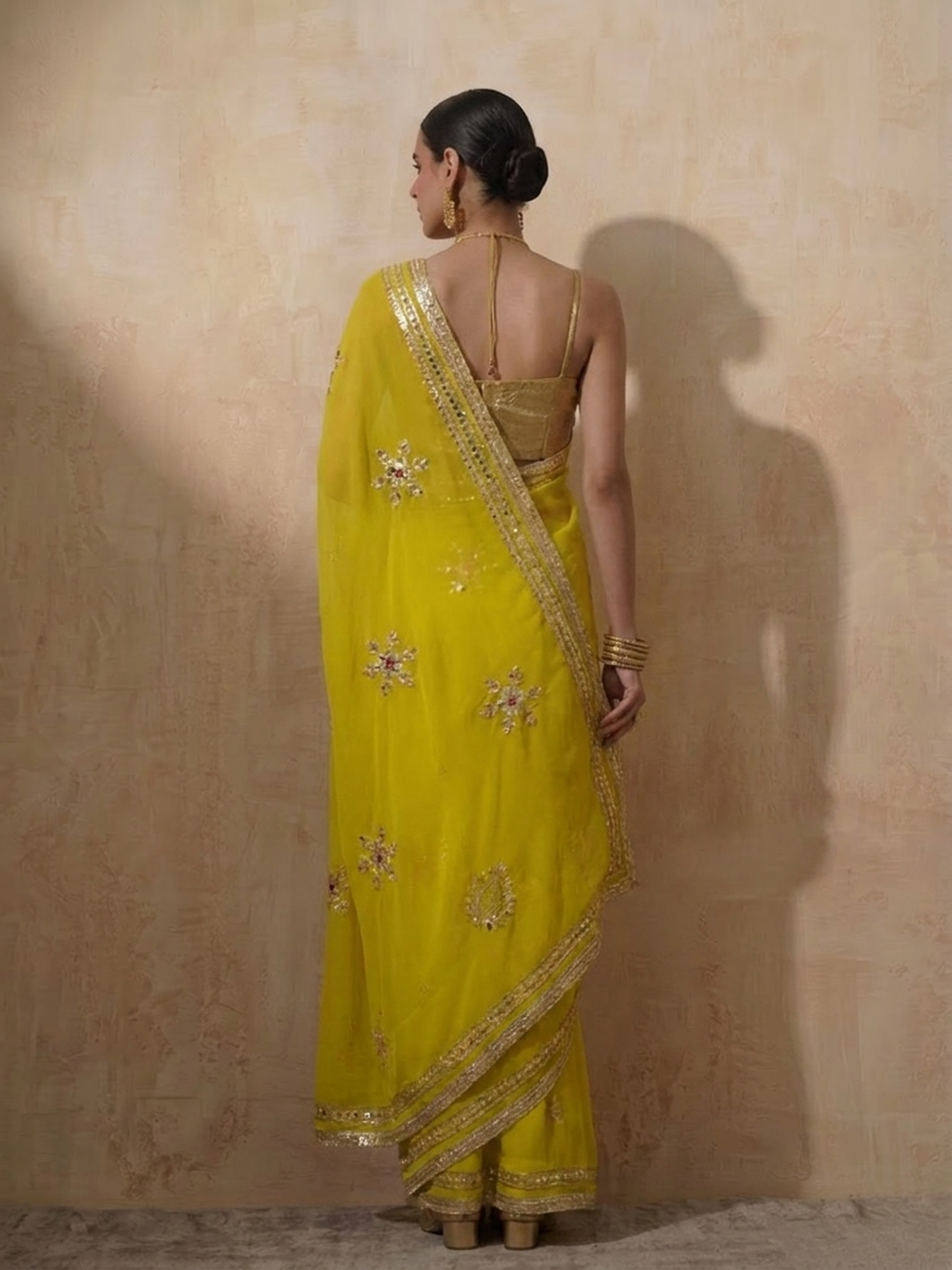 Dhiyona ST Highlighter Chiffon Saree with Gota Patti Handwork with Self Blouse Fabric