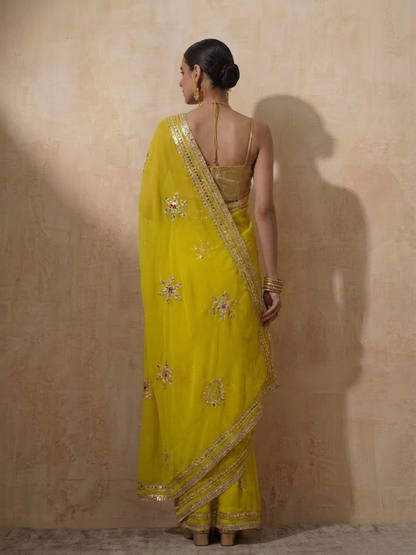Dhiyona ST Highlighter Chiffon Saree with Gota Patti Handwork with Self Blouse Fabric