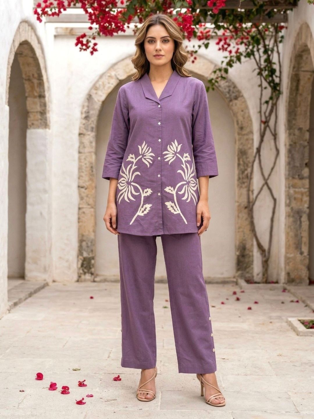 Sargi periwinkle embroidery cotton co-ord set