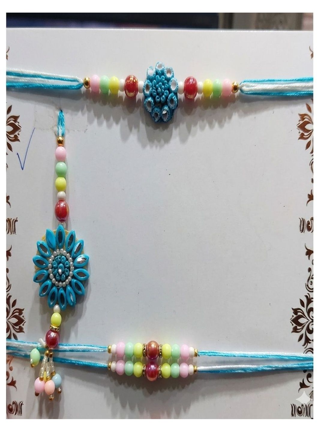 Dhiyona Set Of 4 Family Pack Beaded Thread Rakhi With Roli Chawal Chandan Mishri