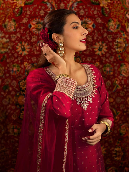 Dhiyona LL Women Ethnic Motifs Embroidered Kurta with Palazzos & Dupatta