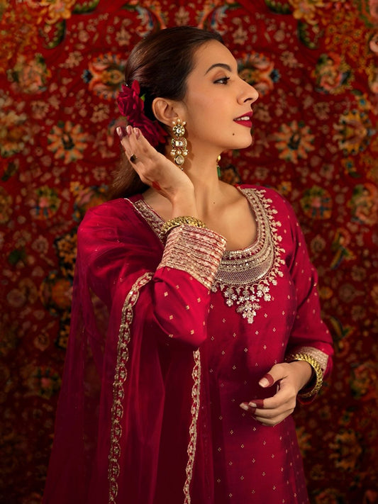 Dhiyona LL Women Ethnic Motifs Embroidered Kurta with Palazzos & Dupatta