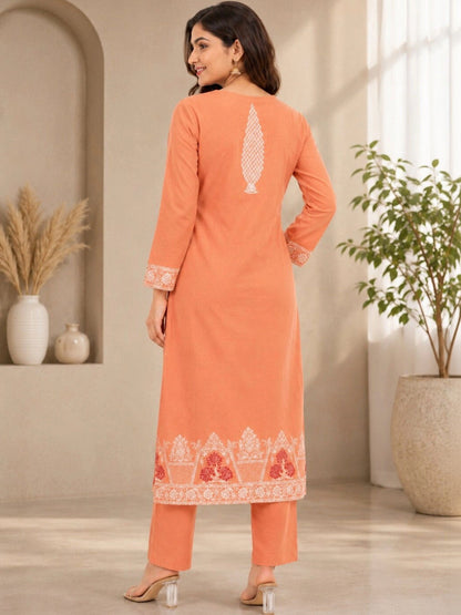 Women Ethnic Motifs Embroidered Regular Thread Work Pure Cotton Kurta with Trousers & With Dupatta