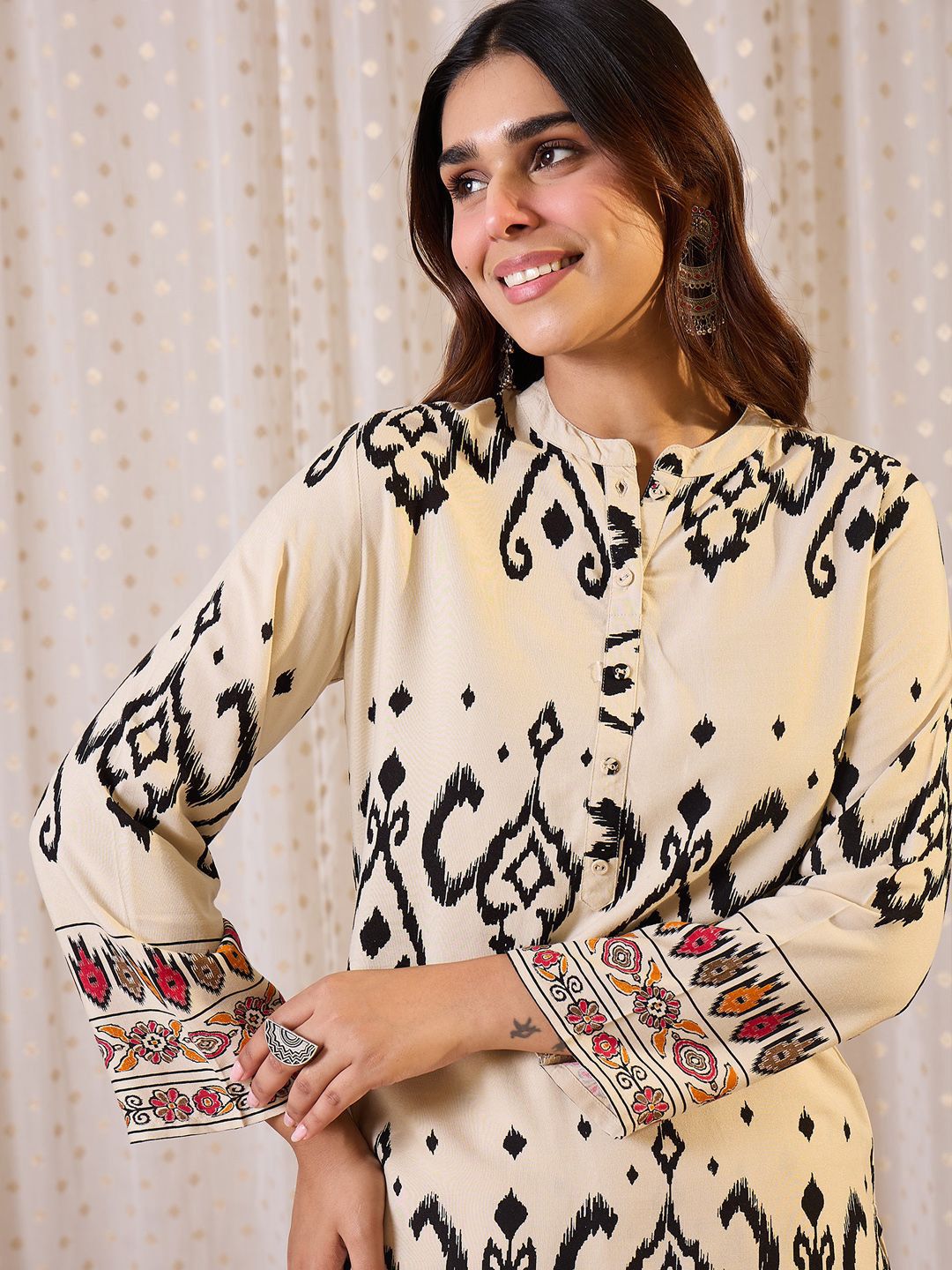 Dhiyona IE Printed Mandarin Collar Tunic With Trousers