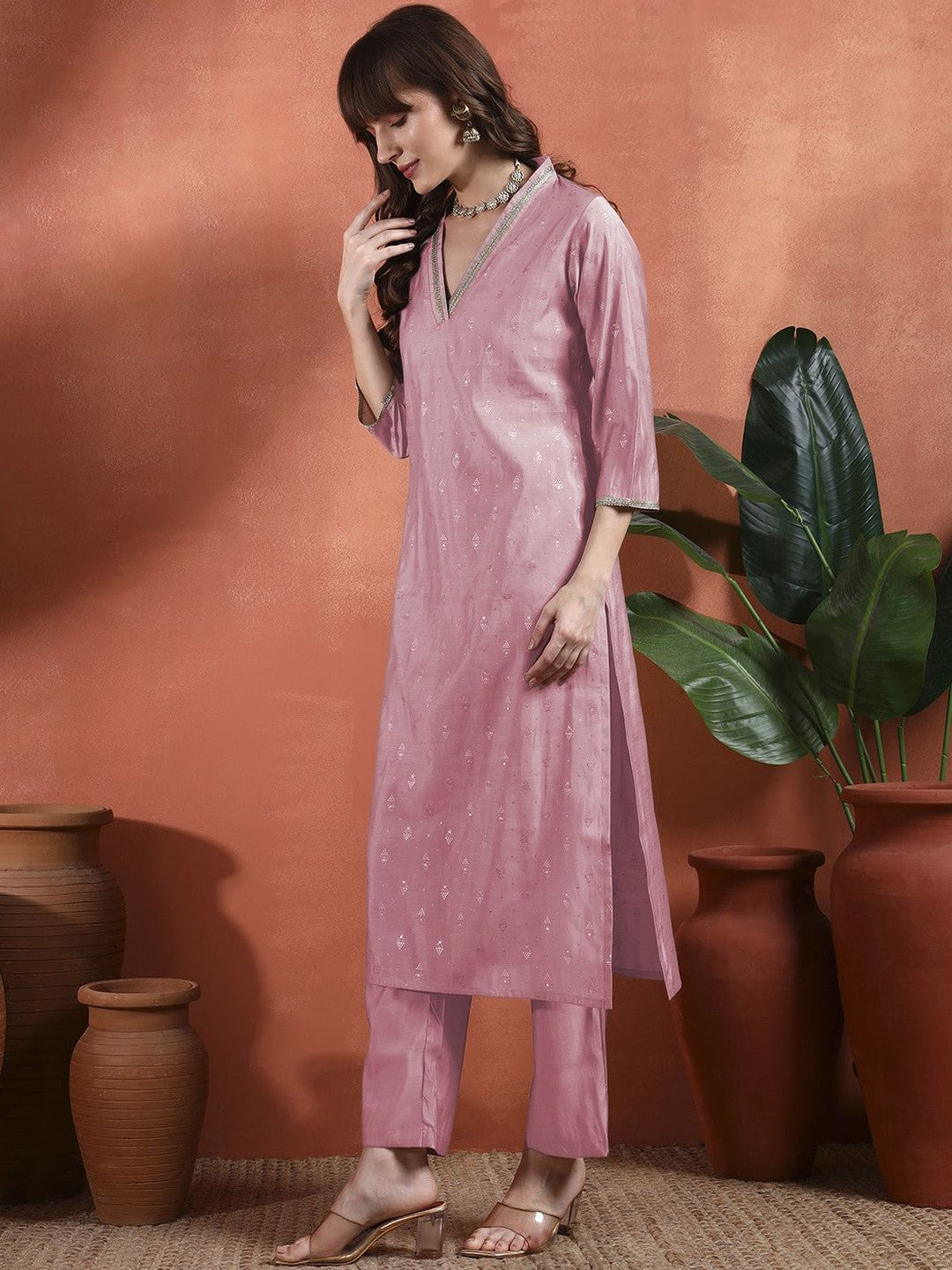 Women Ethnic Motifs Printed Regular Thread Work Kurta with Trousers