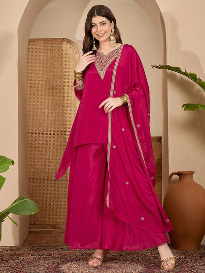 Dhiyona SN Embroidered Kurta & Palazzos with Dupatta Set