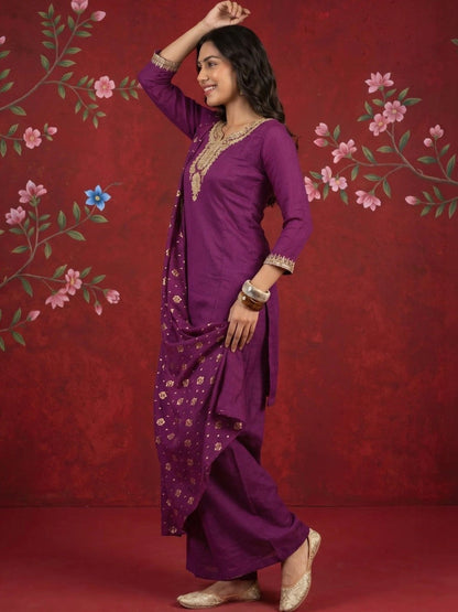 Women Ethnic Motifs Embroidered Regular Thread Work Kurta with Palazzos & With Dupatta