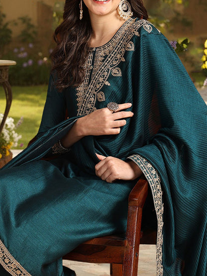 Dhiyona KL Ethnic Motifs Yoke Design Straight Kurta With Palazzos & Dupatta