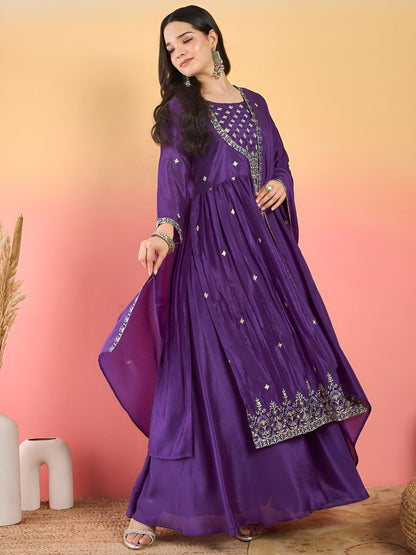 Dhiyona VA Floral Embroidered Thread Work Kurta With Palazzos & Dupatta