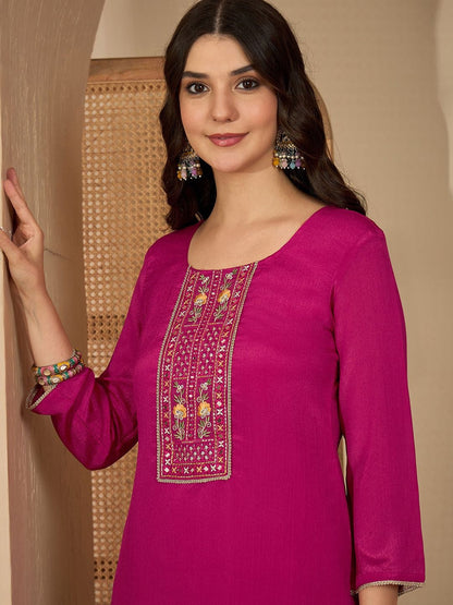 Women Floral Embroidered Pleated Sequinned Kurta With Trousers