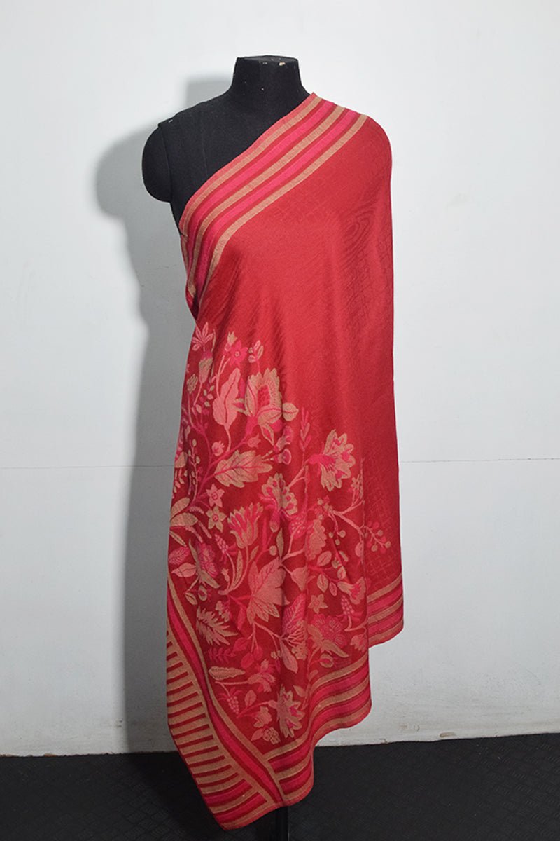 Women's Red Pashmina Woven Jacquard Shawl