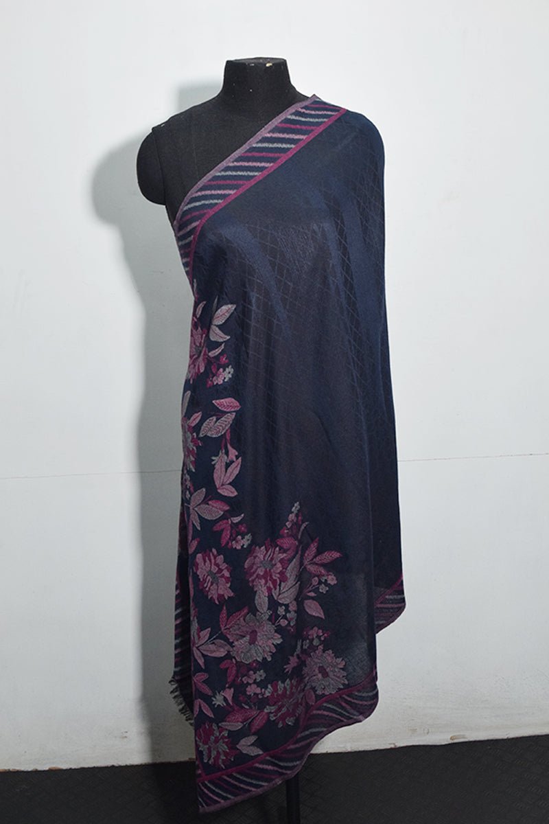 Women's Navy Pashmina Woven Jacquard Shawl